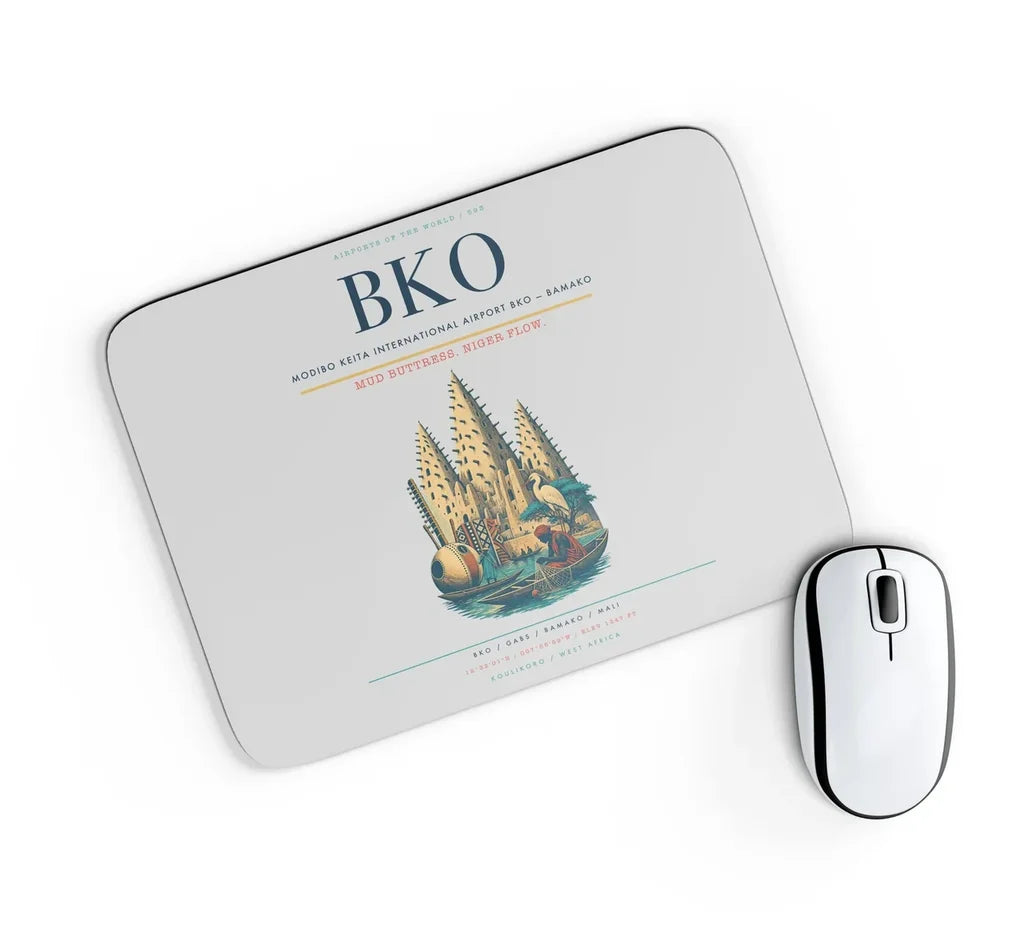 Modibo Keita International Airport (BKO) design on light gray rectangle mouse pad