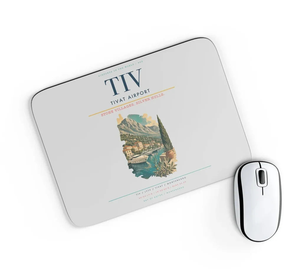 Tivat Airport (TIV) design on light gray rectangle mouse pad