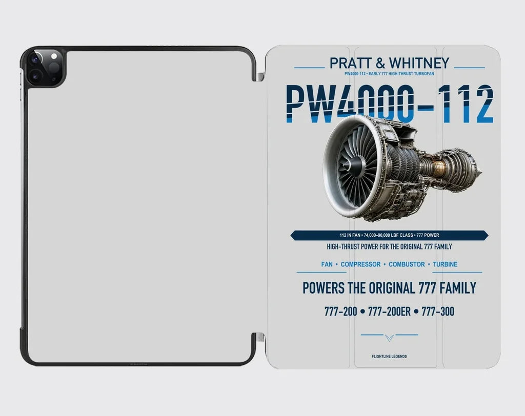 PW4000-112 design on light gray ipad tablet case