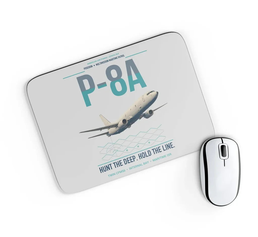 P-8A Poseidon design on light gray rectangle mouse pad