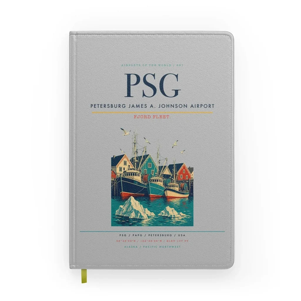 Petersburg James A. Johnson Airport (PSG) design on light gray notebook