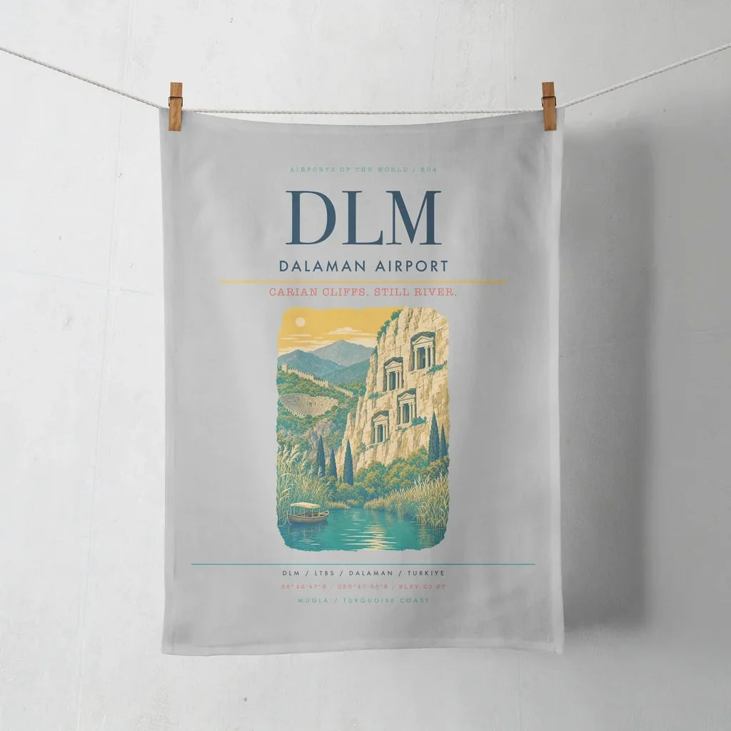 Dalaman Airport (DLM) design on light gray towel
