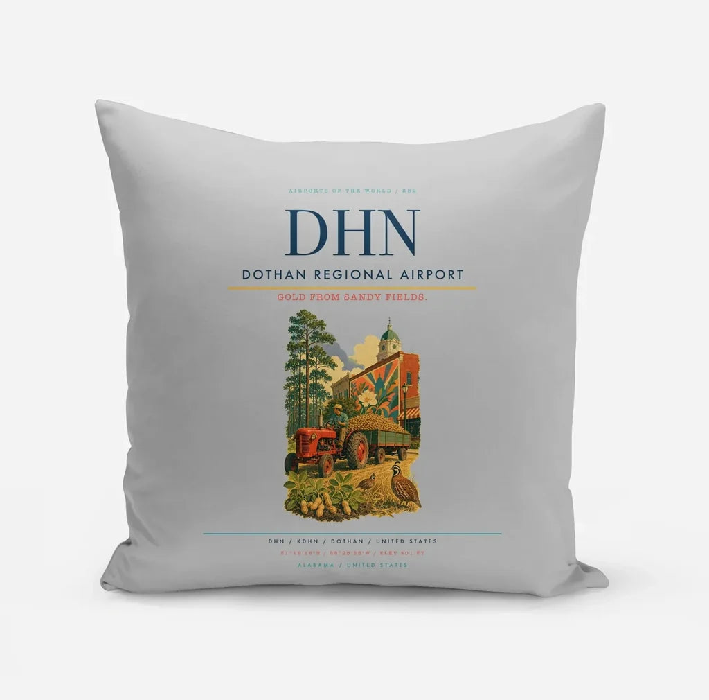 Dothan Regional Airport (DHN) design on light gray pillow