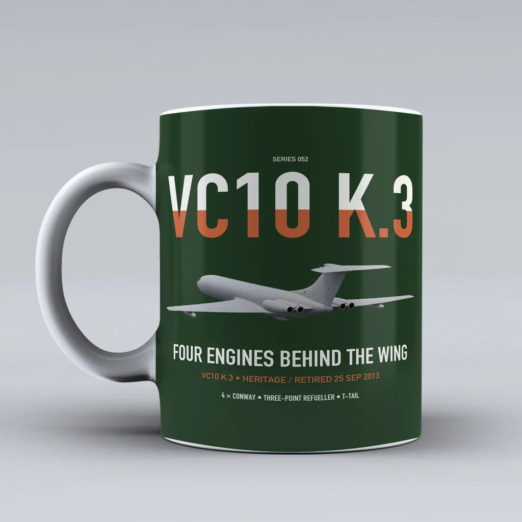 Vickers VC10 K.3 design on dark green ceramic mug, double-side print