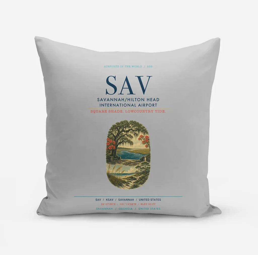 Savannah-Hilton Head International Airport (SAV) design on light gray pillow