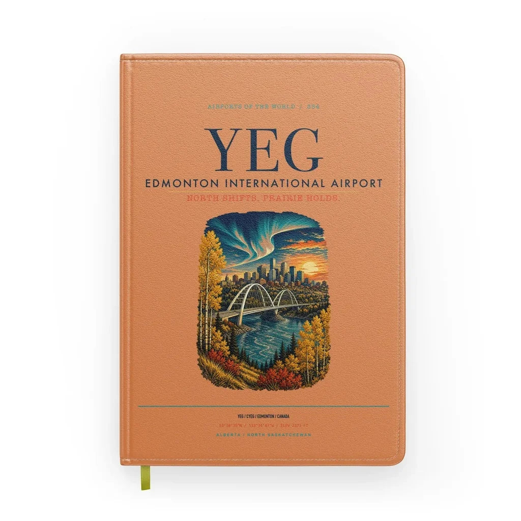 Edmonton International Airport (YEG) design on orange notebook