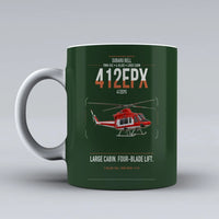 Thumbnail for SUBARU Bell 412EPX design on dark green ceramic mug, double-side print