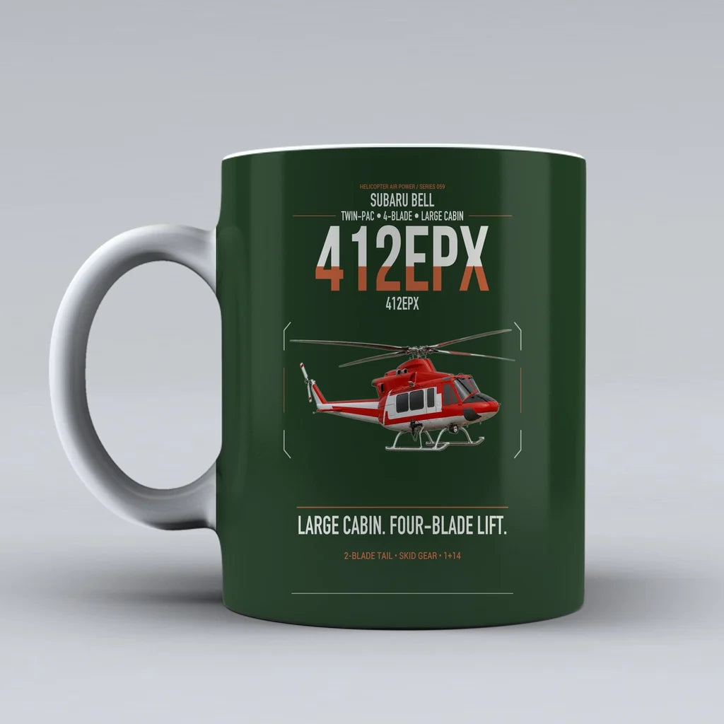 SUBARU Bell 412EPX design on dark green ceramic mug, double-side print