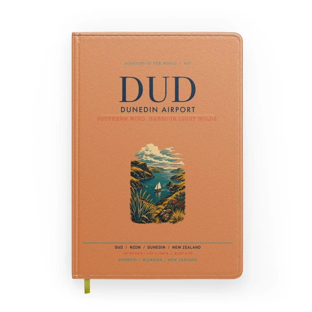 Dunedin Airport (DUD) design on orange notebook