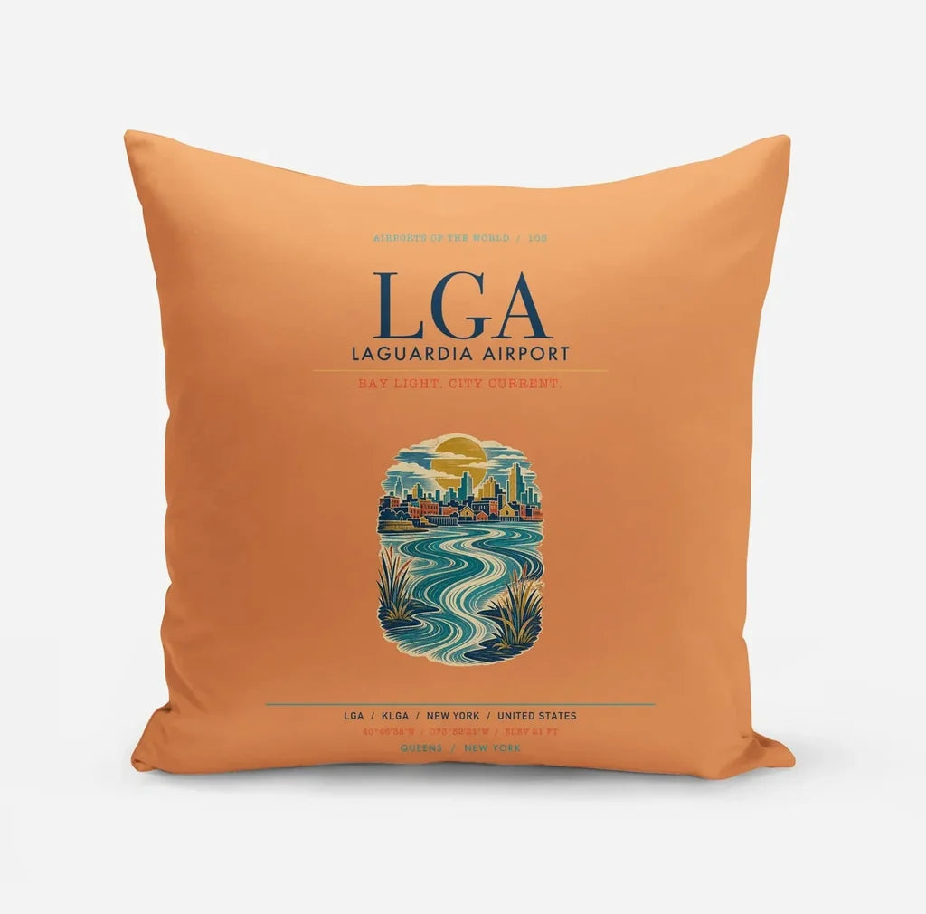 New York LaGuardia Airport (LGA) design on orange pillow