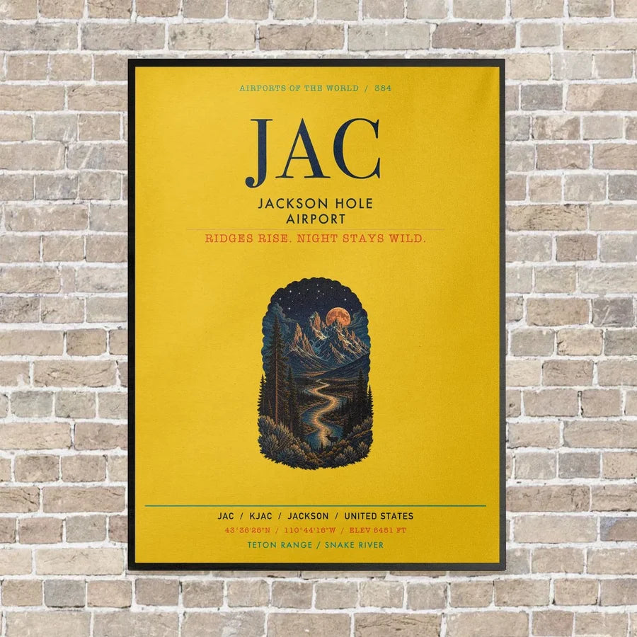 Jackson Hole Airport JAC vertical canvas print - framed - yellow background