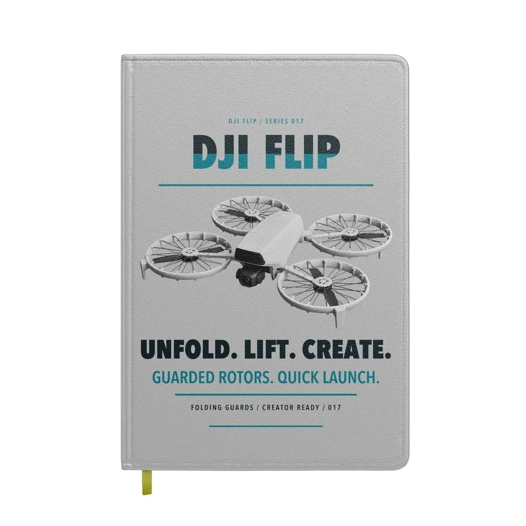 DJI Flip design on light gray notebook