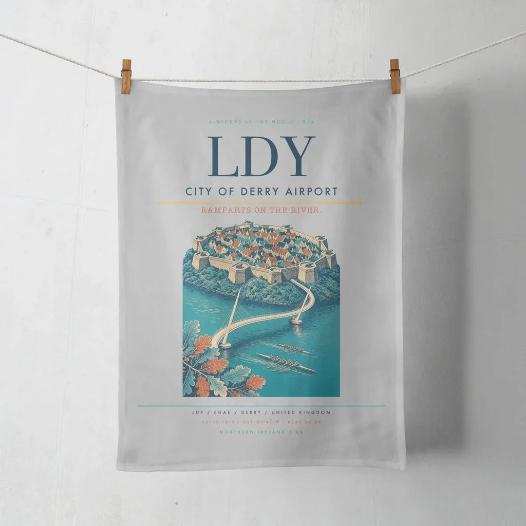 City of Derry Airport (LDY) design on light gray towel