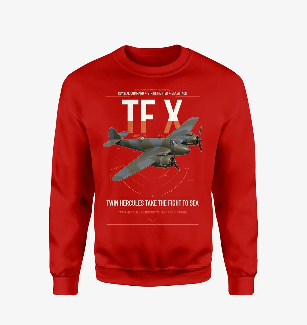 Bristol Beaufighter TF X design on red sweatshirt
