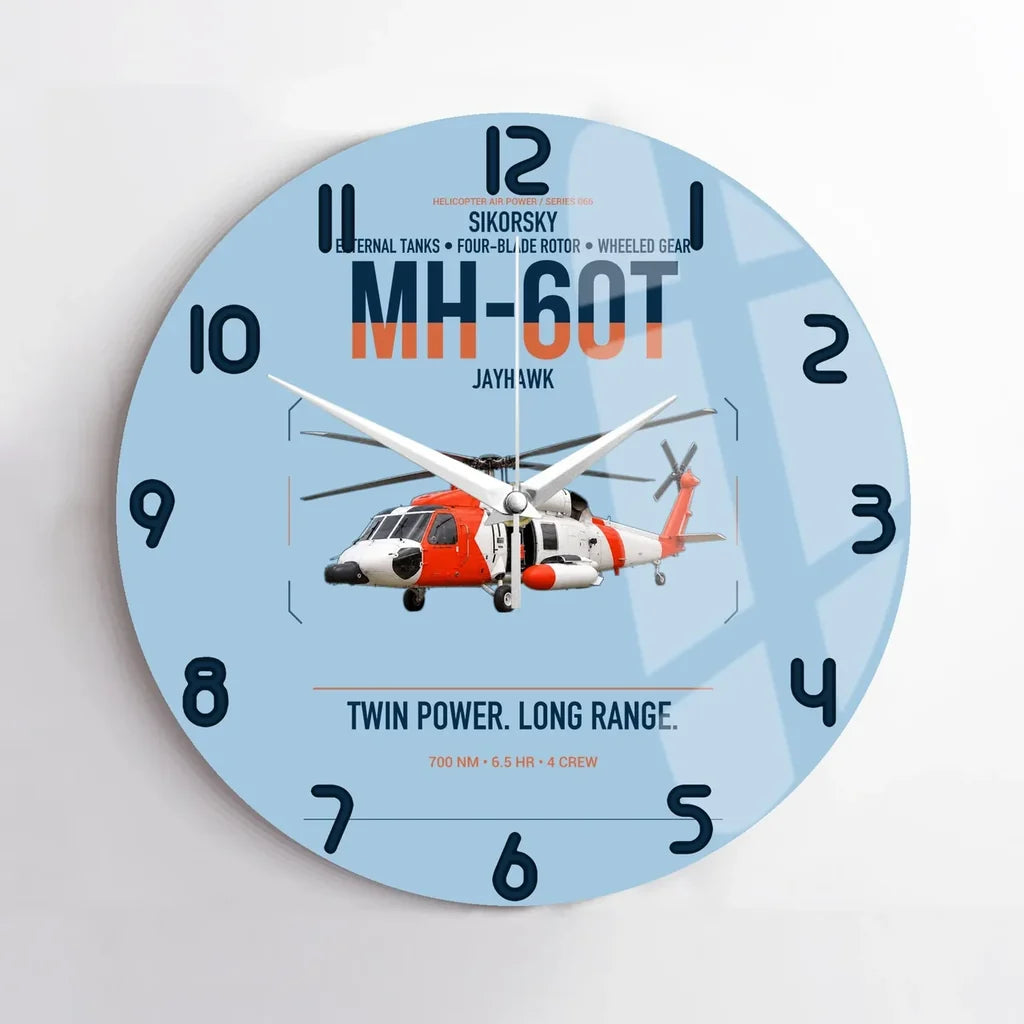 Sikorsky MH-60T Jayhawk design on light blue no frame wall clock