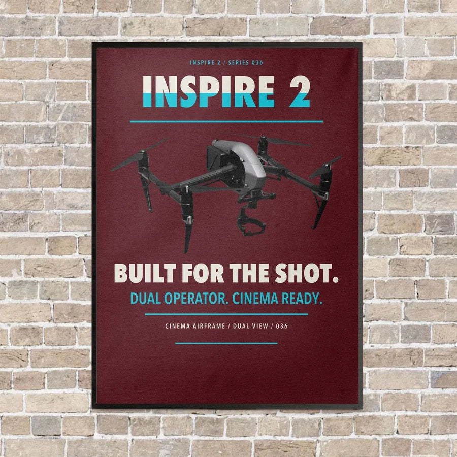 DJI Inspire 2 vertical canvas print - framed - dark red background