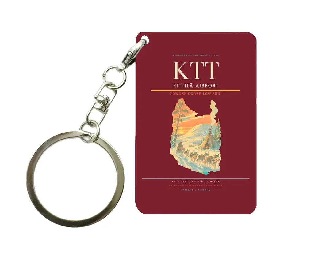 Kittilä Airport (KTT) design on dark red key chain