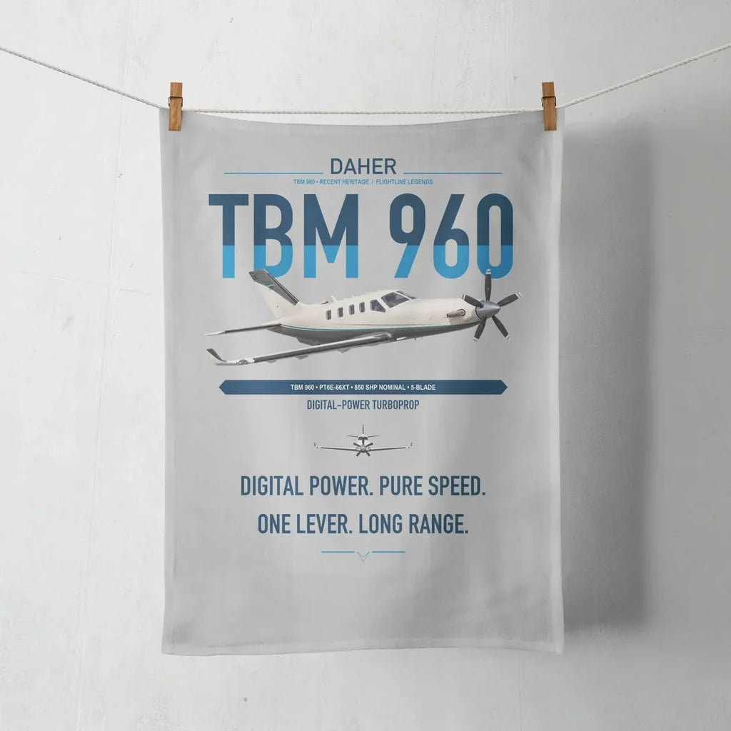 Daher TBM 960 design on light gray towel