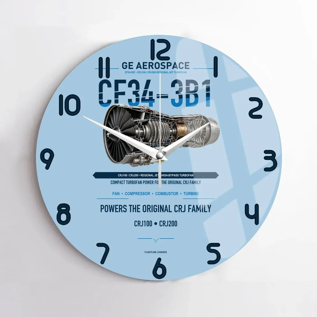 CF34-3B1 design on light blue no frame wall clock