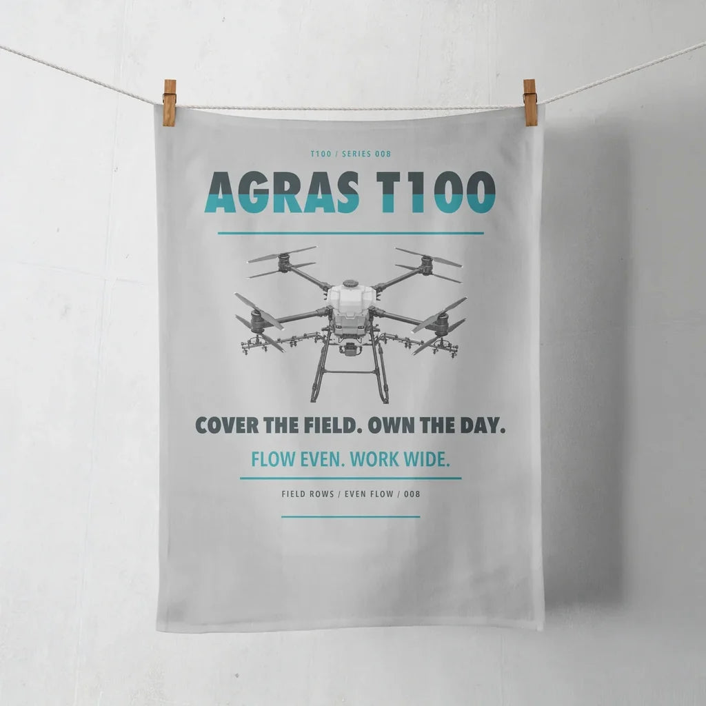 DJI Agras T100 design on light gray towel