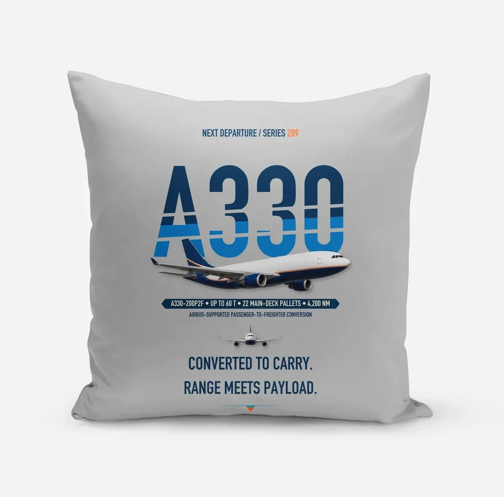 Airbus A330-200P2F design on light gray pillow