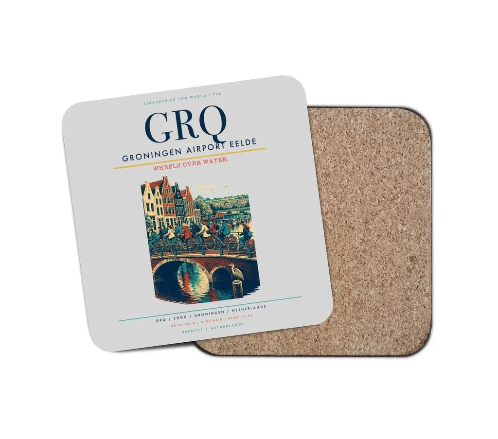 Groningen Airport Eelde (GRQ) design on light gray 1 piece coaster