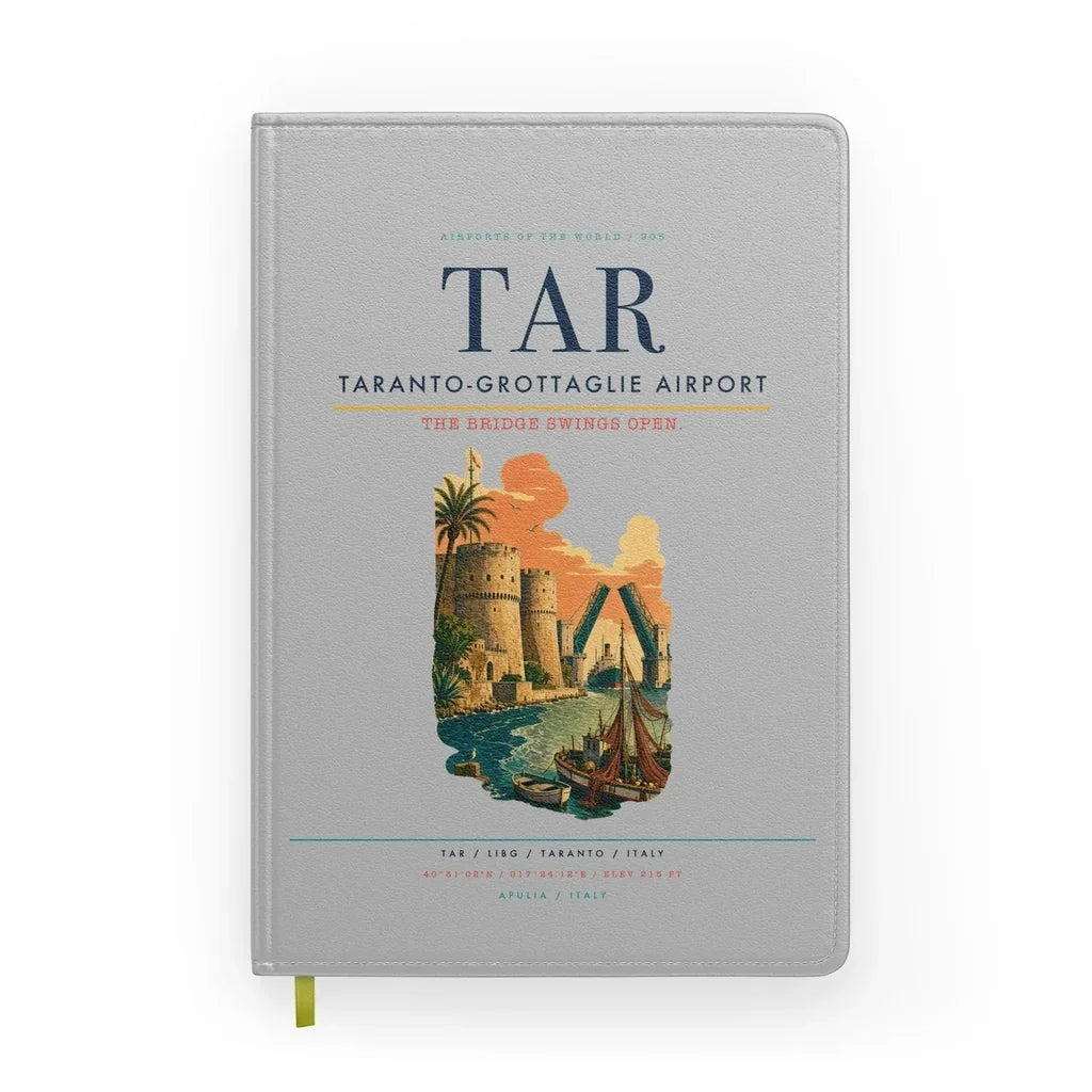 Taranto-Grottaglie Airport (TAR) design on light gray notebook