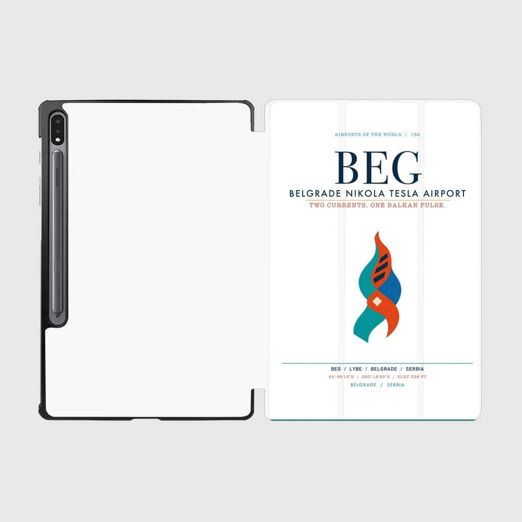 Belgrade Nikola Tesla Airport (BEG) design on white samsung tablet tablet case