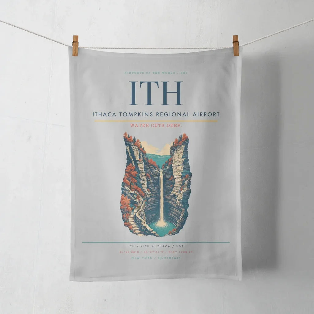 Ithaca Tompkins Regional Airport (ITH) design on light gray towel