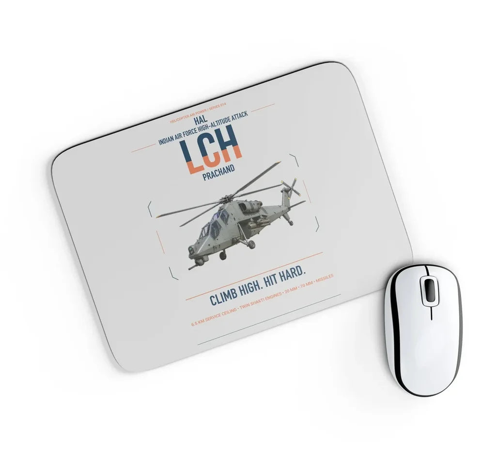 HAL LCH Prachand design on light gray rectangle mouse pad