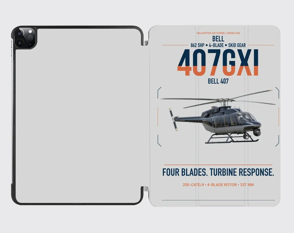 Bell 407GXi design on light gray ipad tablet case