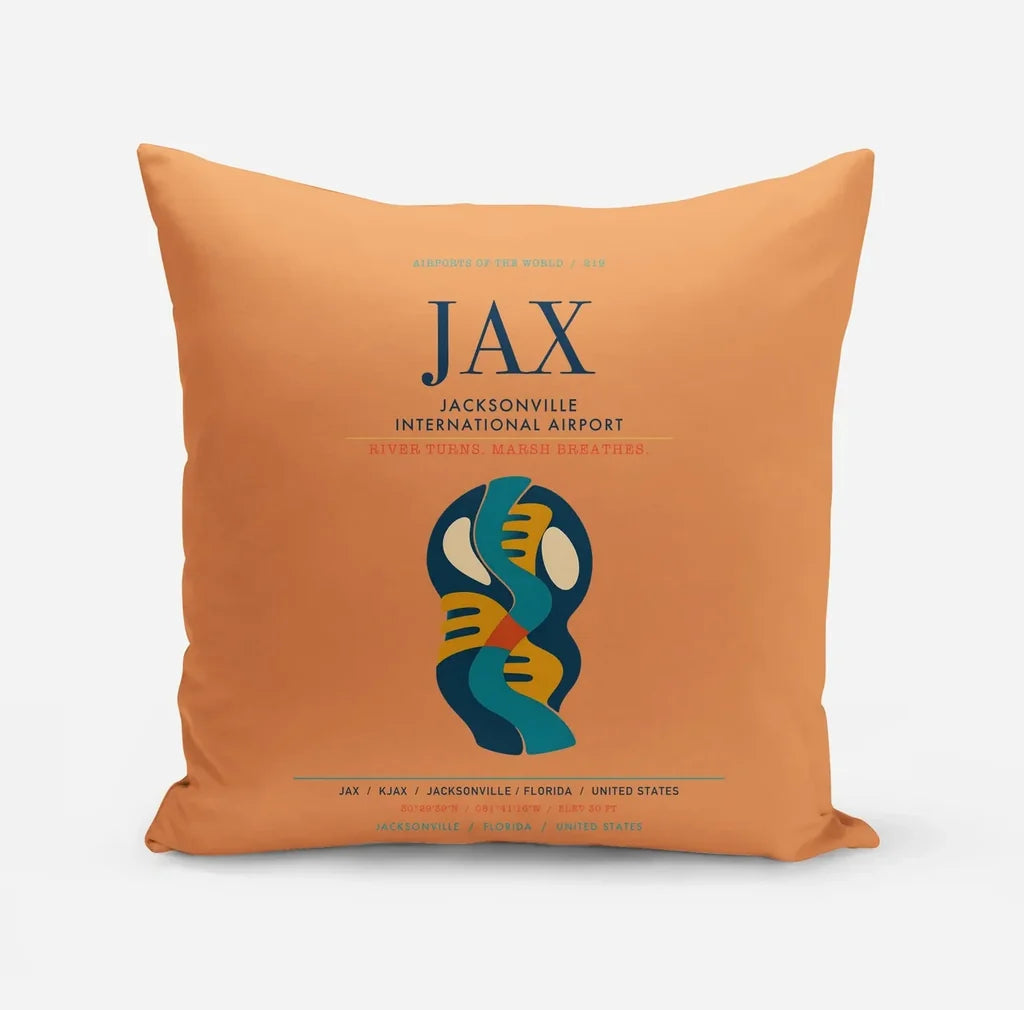 Jacksonville International Airport (JAX) design on orange pillow