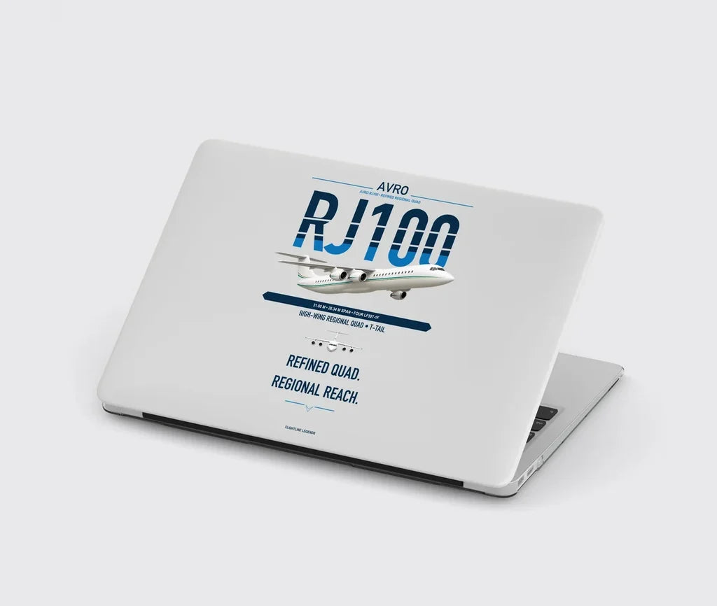 Avro RJ100 design on light gray MacBook case