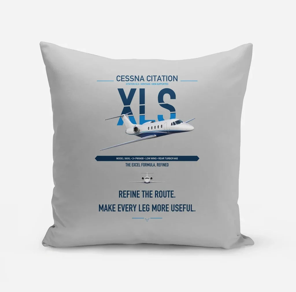 Cessna Citation XLS design on light gray pillow