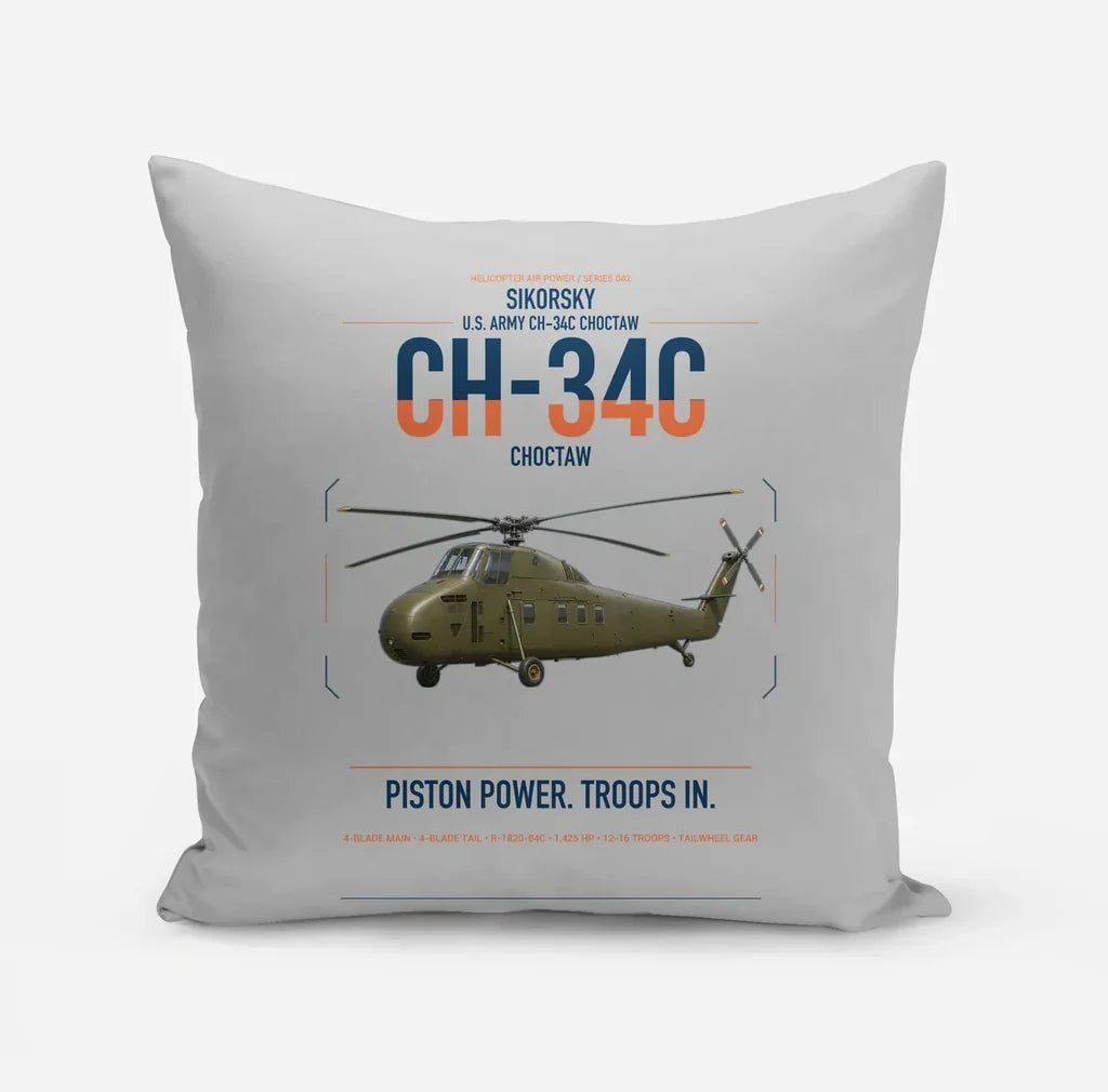 Sikorsky CH-34C Choctaw design on light gray pillow