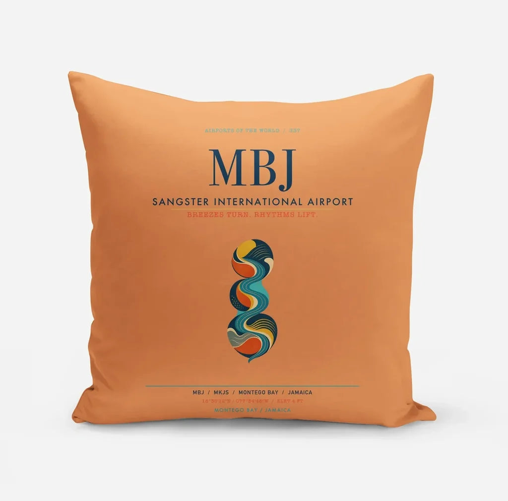 Sangster International Airport (MBJ) design on orange pillow