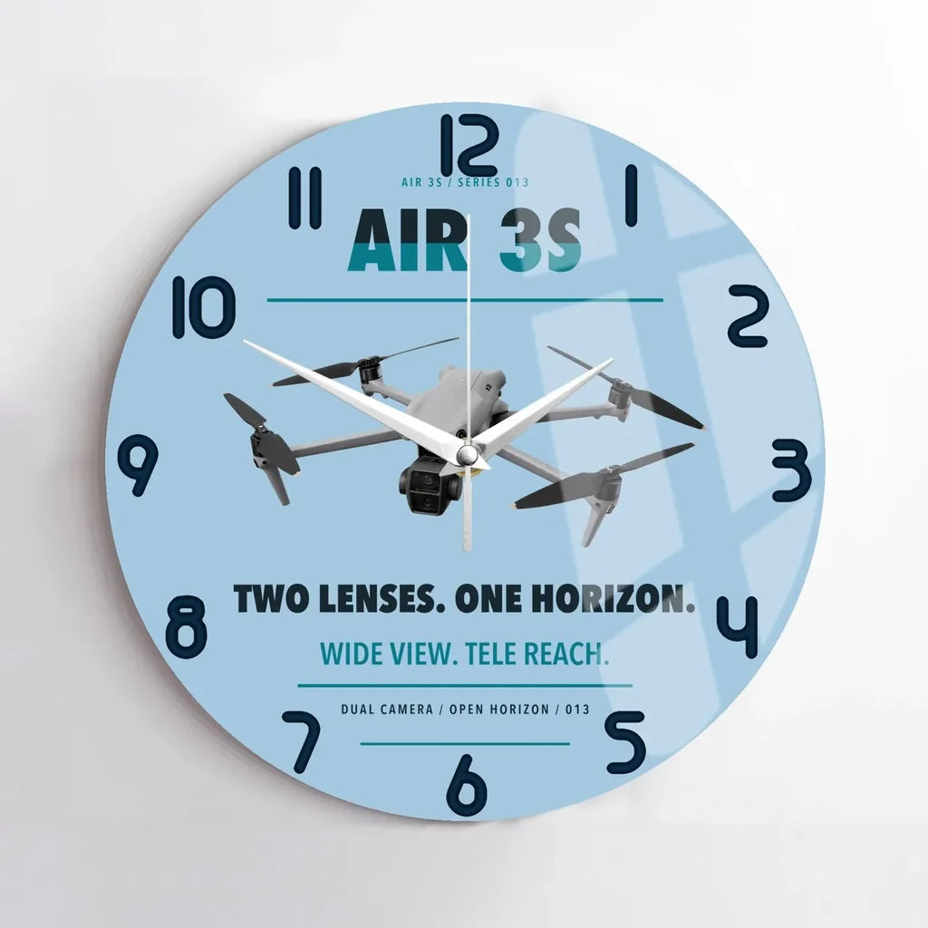 DJI Air 3S design on light blue no frame wall clock