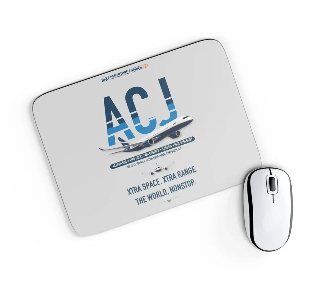 Airbus ACJ350 / exact ACJ350-900 design on light gray rectangle mouse pad