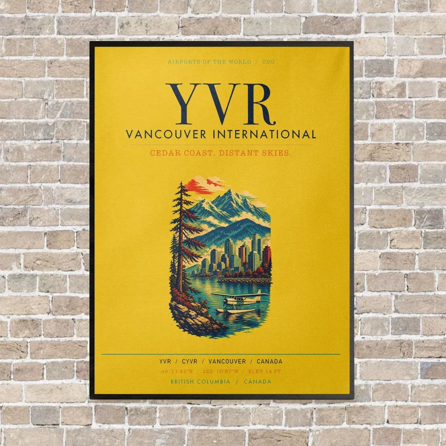Vancouver International Airport YVR vertical canvas print - framed - yellow background