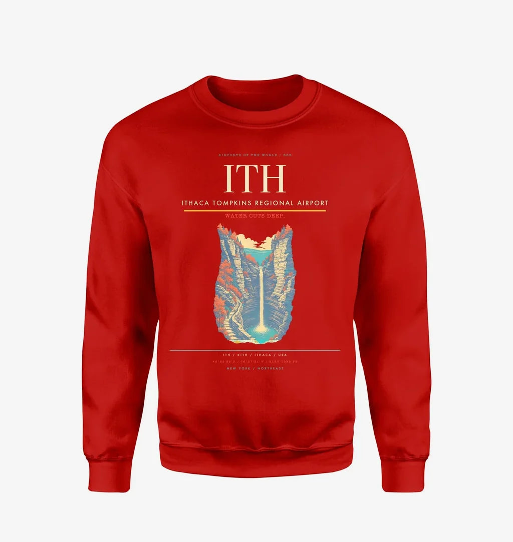Ithaca Tompkins Regional Airport (ITH) design on red sweatshirt