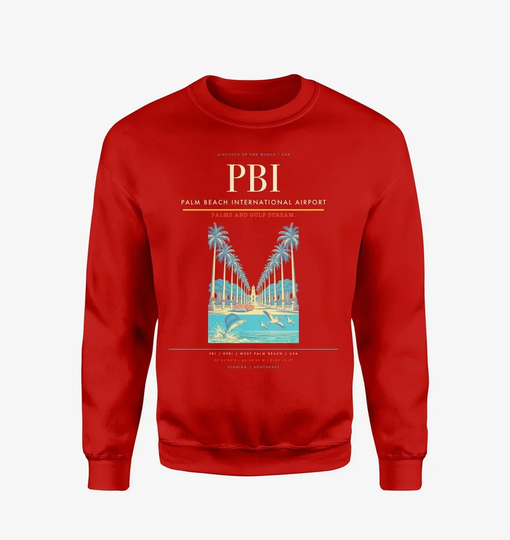 Palm Beach International Airport (PBI) design on red sweatshirt
