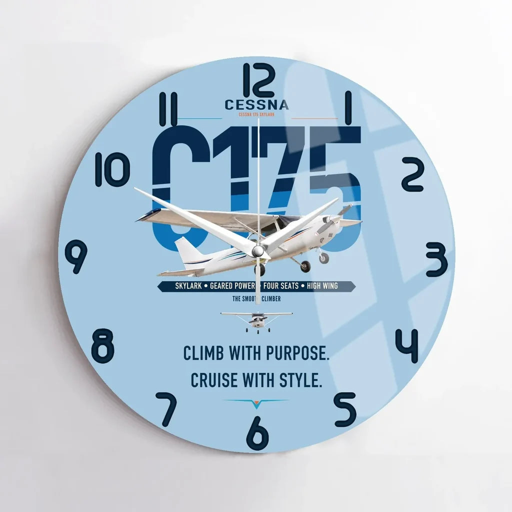 Cessna 175 Skylark design on light blue no frame wall clock