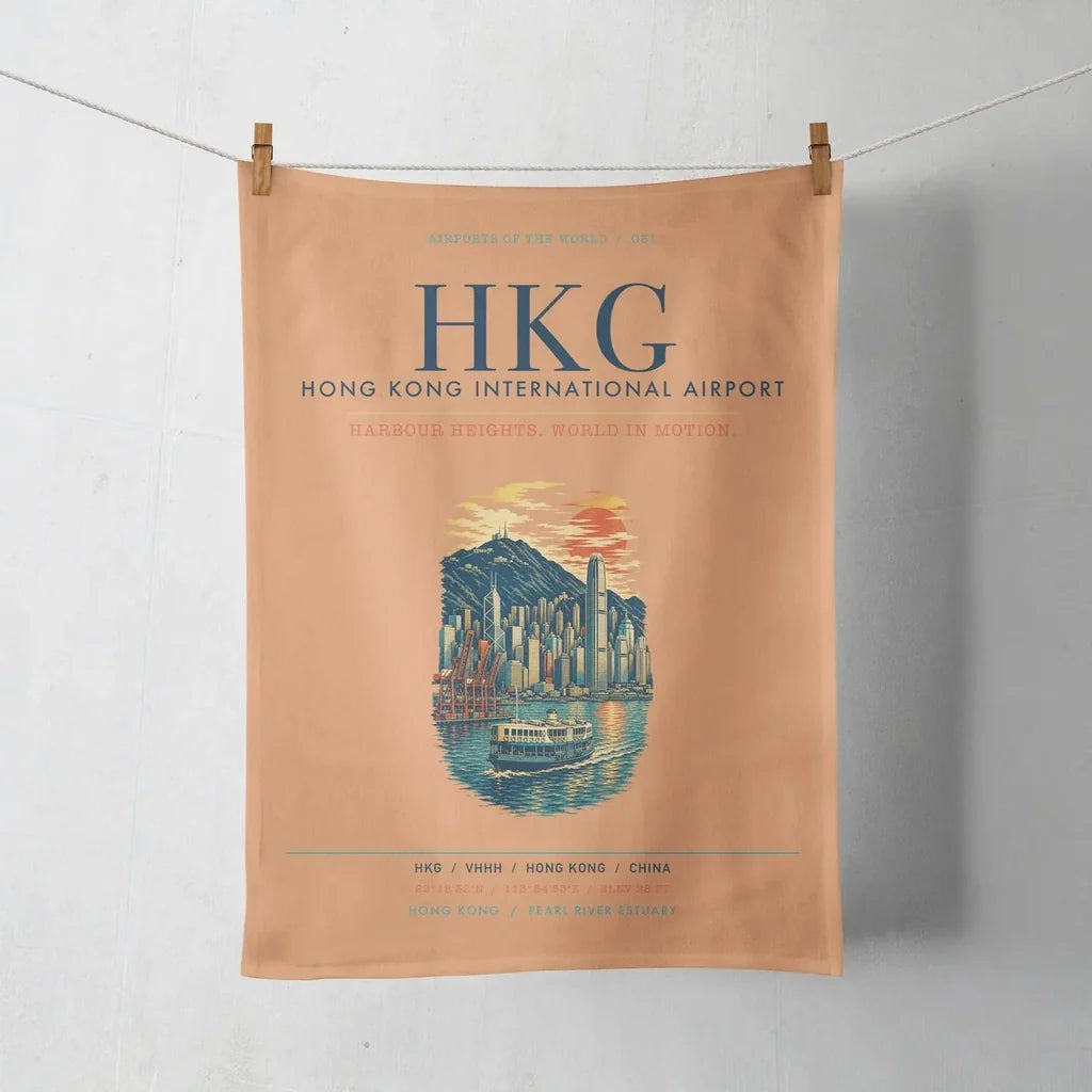 Hong Kong International Airport (HKG) design on orange towel