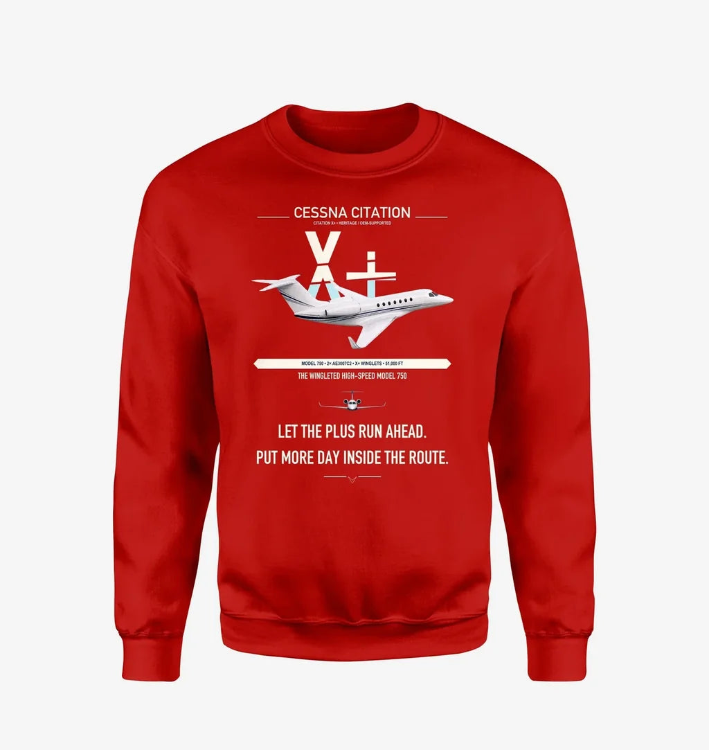 Cessna Citation X+ design on red sweatshirt