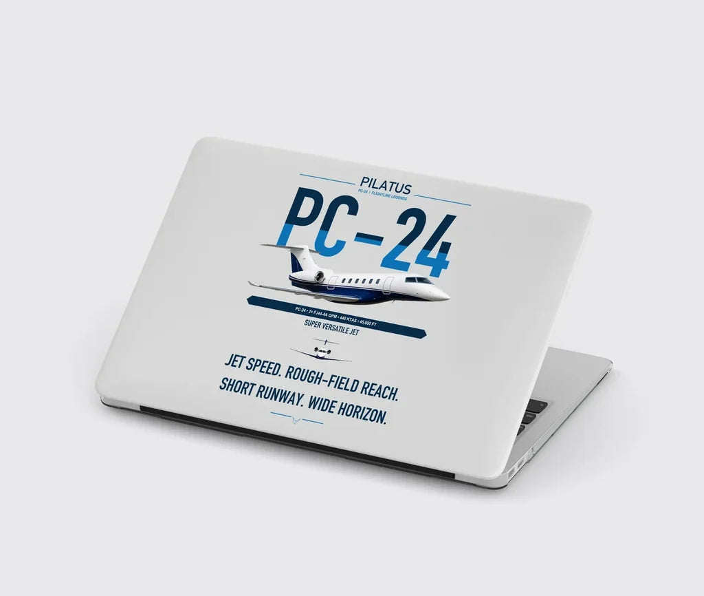 Pilatus PC-24 design on light gray MacBook case
