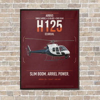 Thumbnail for Airbus H125 vertical canvas print - framed - dark red background