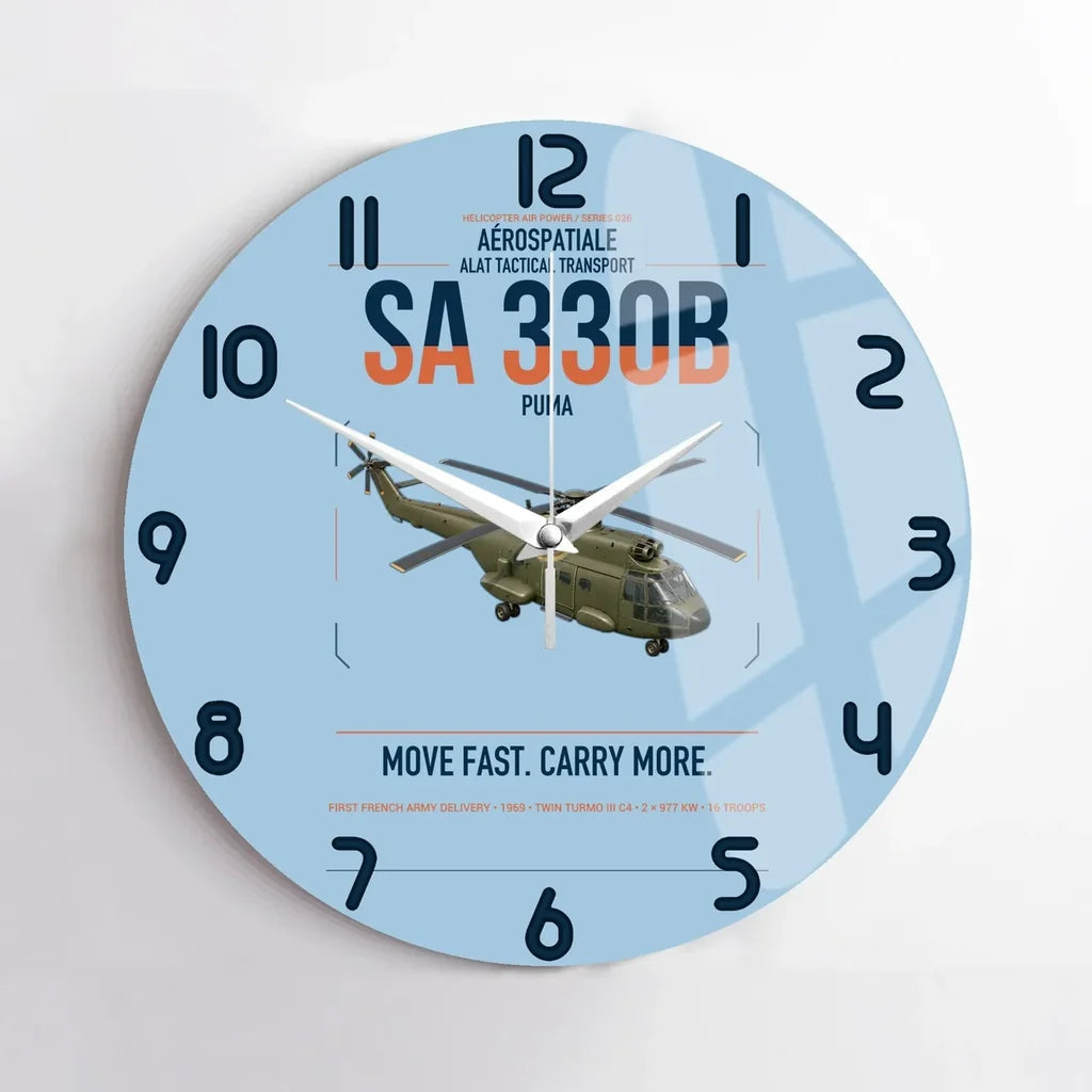 Aérospatiale SA 330B Puma design on light blue no frame wall clock