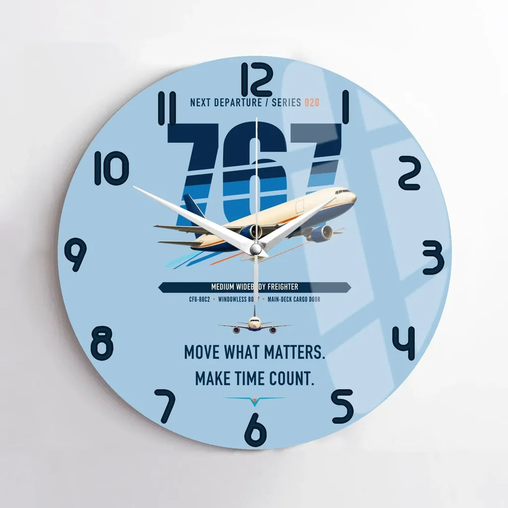 Boeing 767-300F design on light blue no frame wall clock