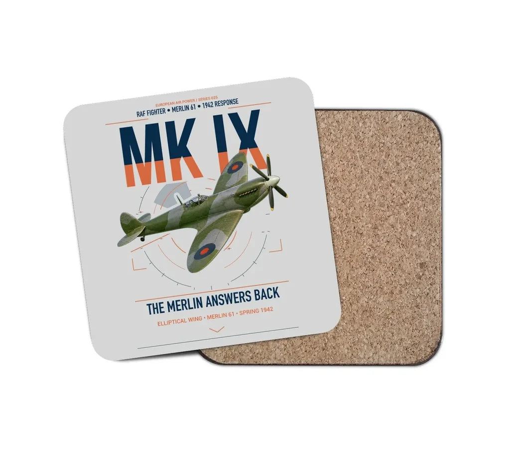 Supermarine Spitfire Mk IX design on light gray 1 piece coaster