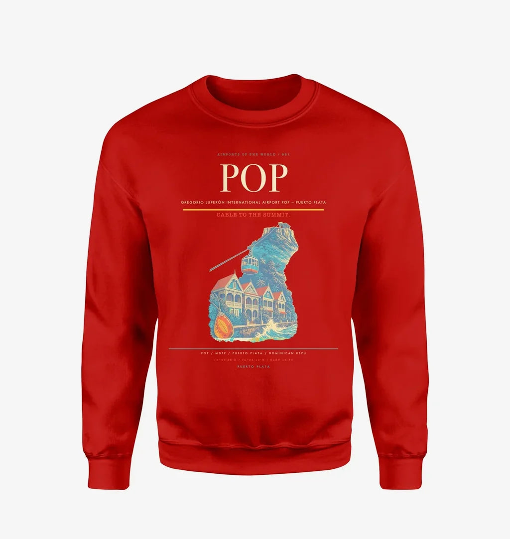 Gregorio Luperón International Airport (POP) design on red sweatshirt